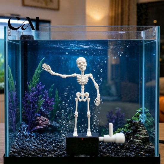Accessori per Acquario Horror Halloween Scheletro Danzante, Scheletro Articolato Mobile Azionato da Bolle, Ornamento Pompa Aria Teschio Oscillante Realistico