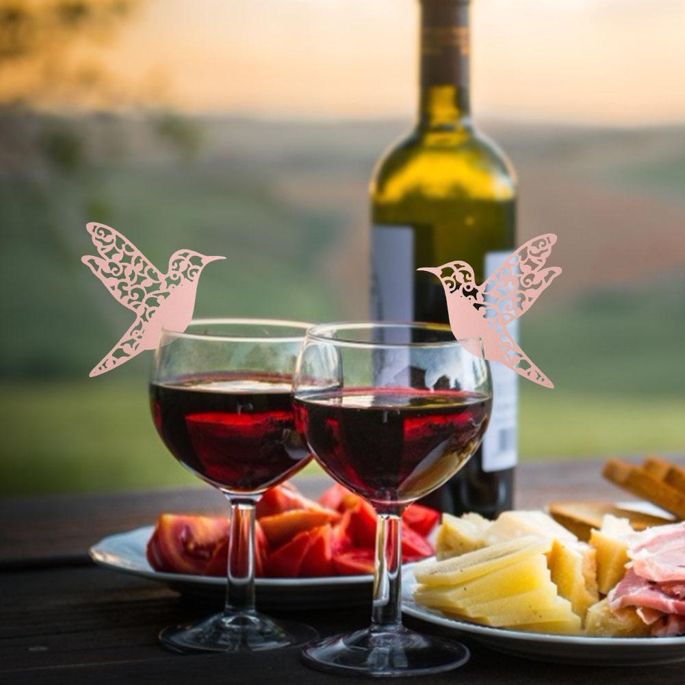 

50pcs Little bird Shape Wedding Hollow Name Place Cards For Wine Glass Table Decoration Pinkish