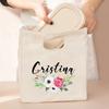 Flower Customized Canvas Handbag Vintage Travel Camping Lunch Bag Personalized Name Storage Lunch Box Large Capacity Cooler Bags