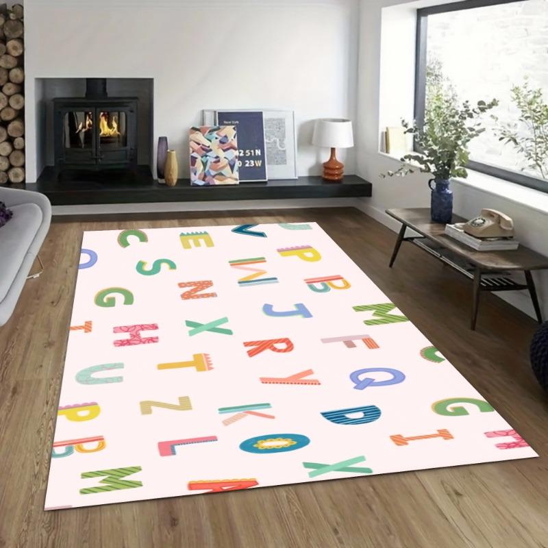 Letter Themed Children's Educational Rug Soft Non-Slip Crawling Play Mat Kids' Bedroom Living Room Hallway Decor Carpet