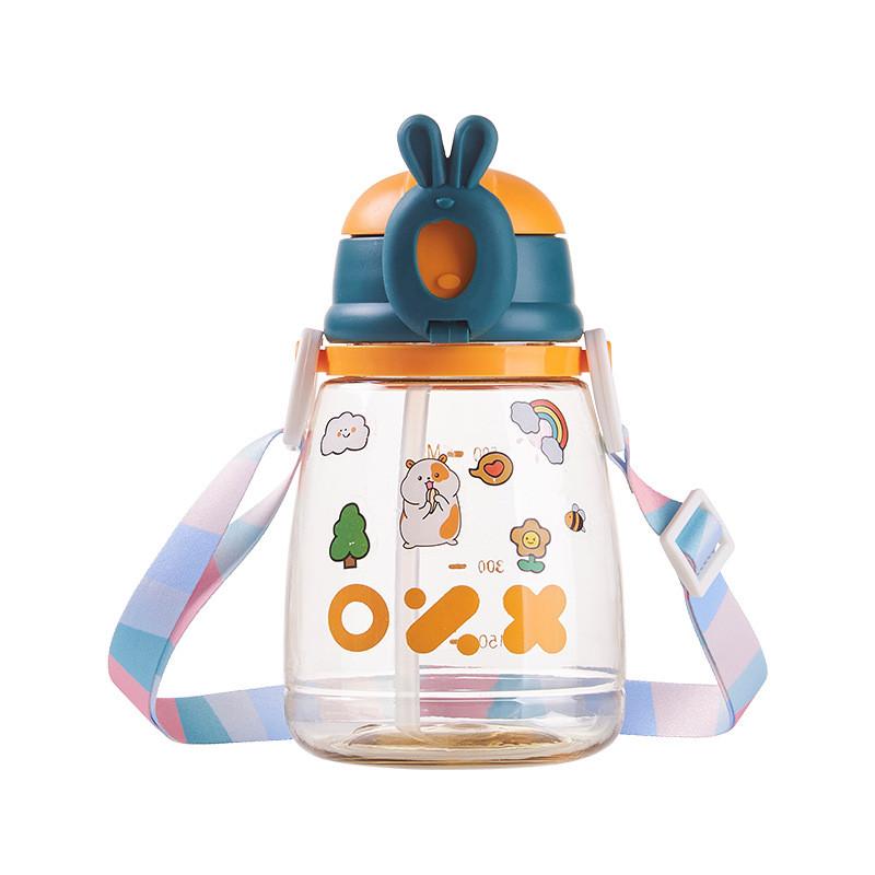 

Cartoon Pattern Plastic Cup With Straw Large Capacity For Children And Teens