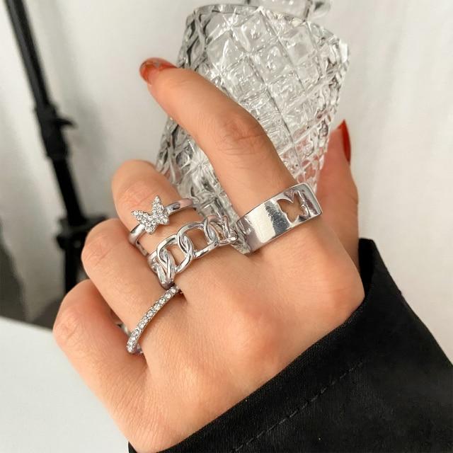Zovoli Punk Cool Hiphop Women Chain Rings Multi Layer Adjustable Open Finger Rings Set Metal Alloy Man Rings Event Gathering Souvenir Present