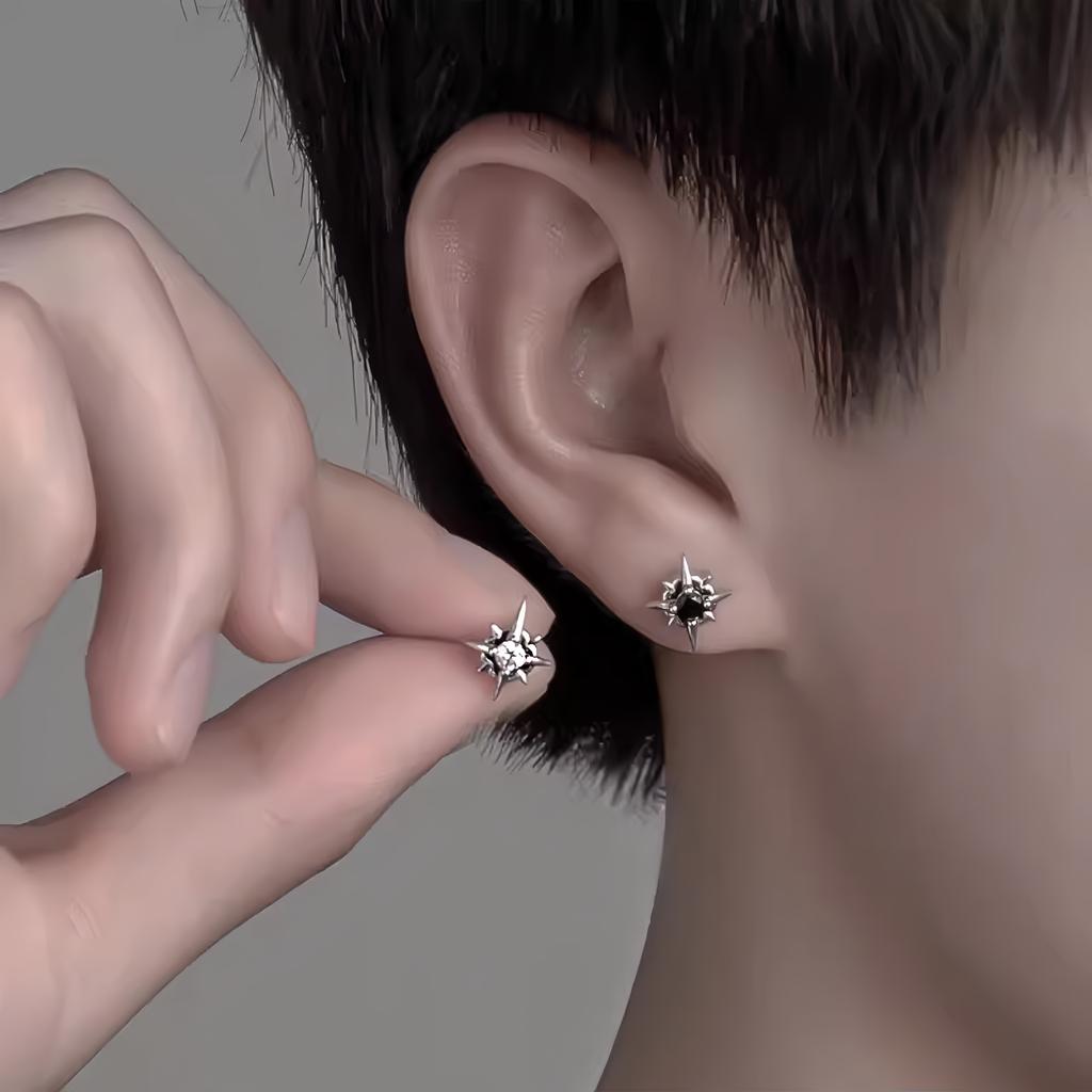 Unisex Stainless Steel Vintage Gothic Punk Cubic Zircon Stud Earrings for Men Women Hypoallergenic Surgical Steel Jewelry Gifts