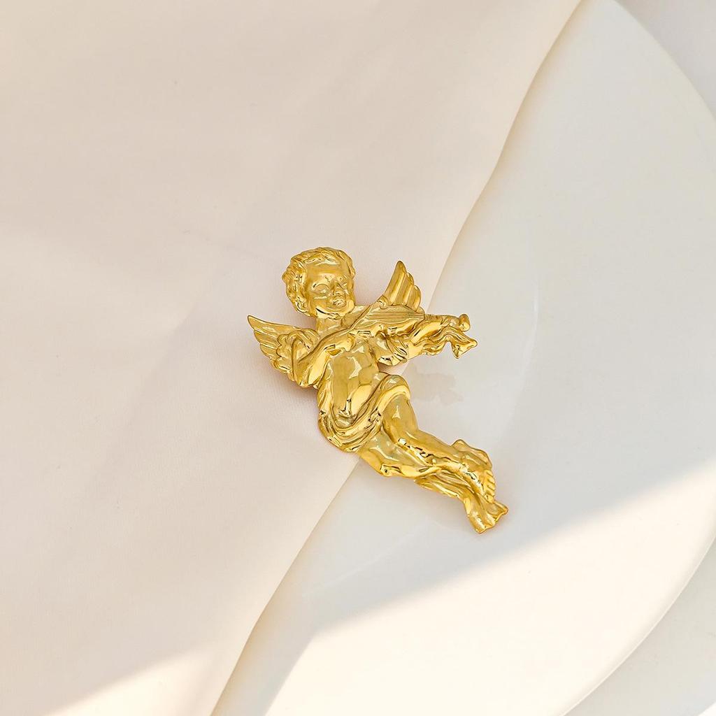 Kreatywna broszka Anioł Słonecznik i Plisowany Orzeł - Pin ze stali nierdzewnej