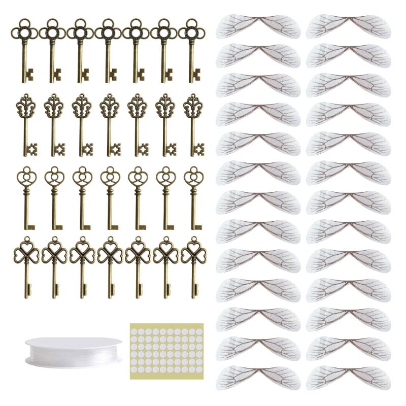 

Vintage Skeleton Keys Flying for Key Charms with 28x Dragonfly Wings DIY Realistic Effect for Room Wedding Party Decorat 1