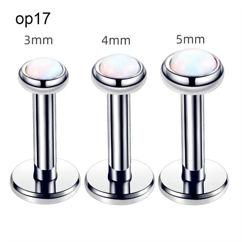 3pc 3/4/5mm Opal Internally Threaded Labret Ring Set 6-12mm Steel Bar Nose Ear Tragus Monroe Lip Stud Piercing