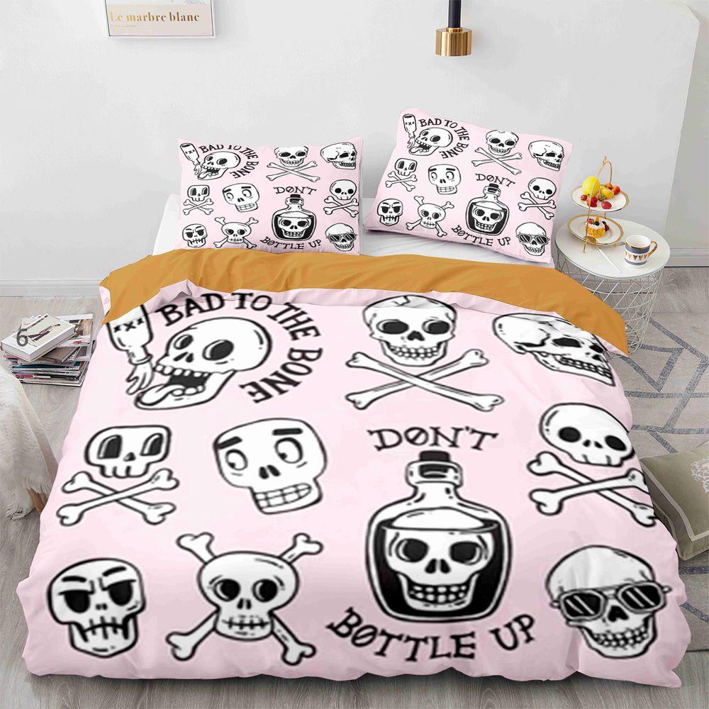 Sugar Skull King Queen Duvet Cover Funny Skeleton Halloween Bedding Set Gothic Spooky Bone Quilt Cover Polyester Comforter Cover