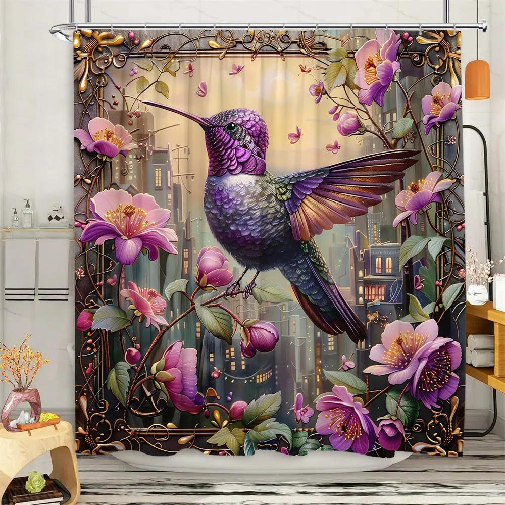 Hummingbird Shower Curtain Floral Botanical Farm Landscape Vintage Jungle Modern Home Polyester Fabric Bathroom Decor Curtains