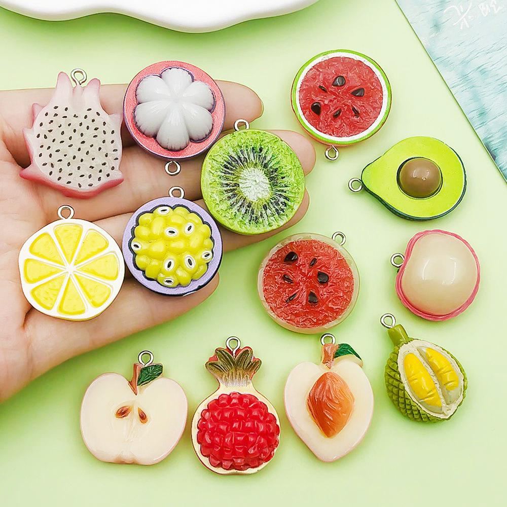 15-Color Resin Cartoon Fruit Pendants: Watermelon & Apple Charms for DIY Jewelry