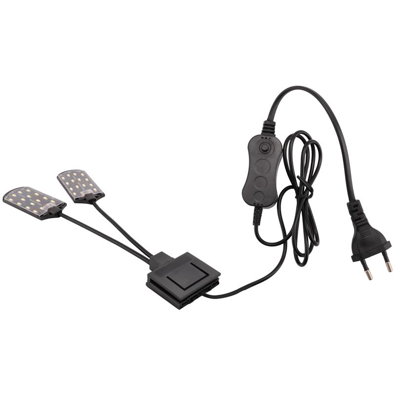 

AEE4-1 PCS LED Aquatic Plant Grow Lamp Aquarium Light X7 Dual Head Super Bright Waterproof Clip-On Fish Tank Lamp EU Plug чорний