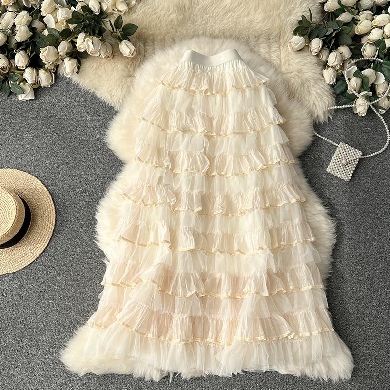 Letní Dámské Elegantní Dortové Sukně Volány Síťovina Tyl Párty Dlouhá Maxi Sukně