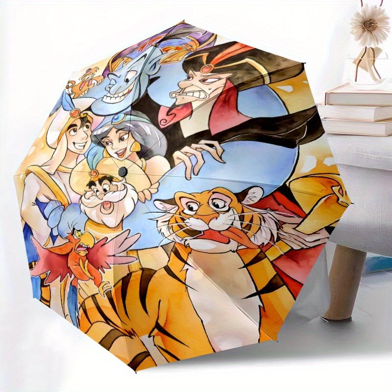 Aladdin Characters Automatic 3-Fold Umbrella Design, Cute Cartoon Pattern, Portable Outdoor Umbrella, Perfect, Holiday Gift for Disney fans.