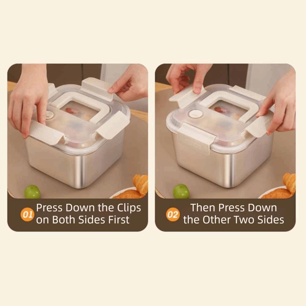 1800ML Stainless Steel Crisper Box Square Thickened Portable Crisper Box Reusable with Handle Sealed Lunch Box Camping Trip