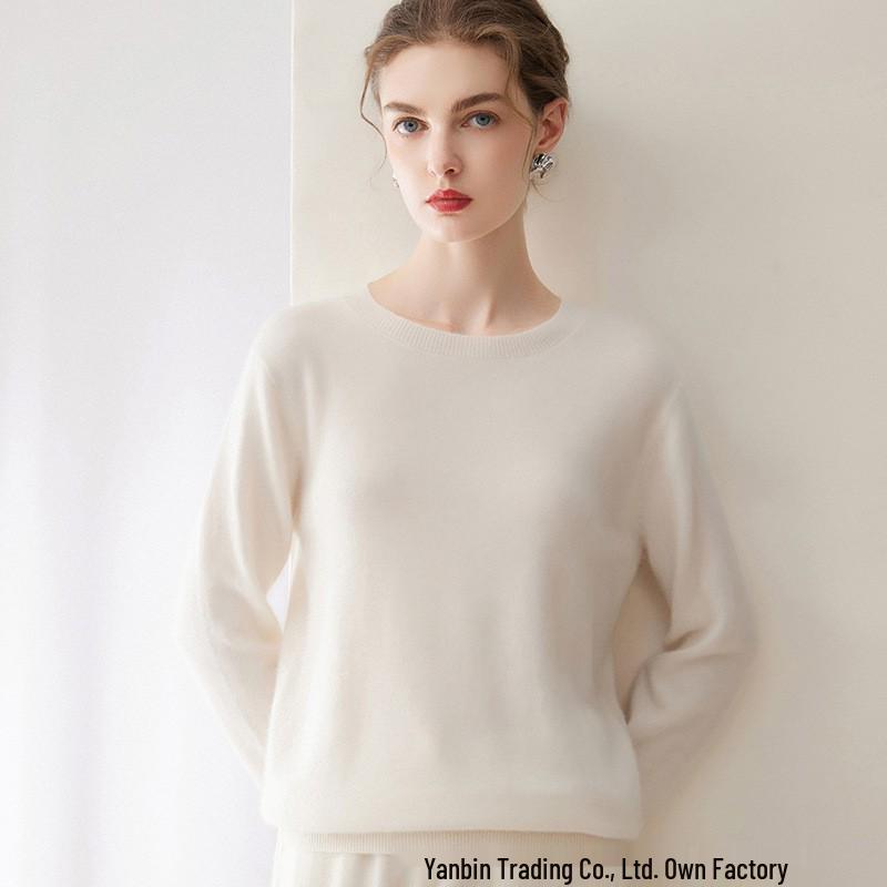 Pure Cashmere Women's Loose Round Neck Pullover Sweater for Autumn and Winter