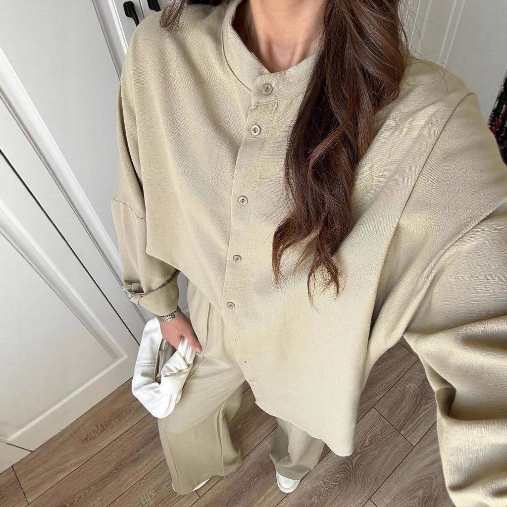 2025 Summer Slimming Short-Sleeve Button Top & Wide-Leg Pants Set