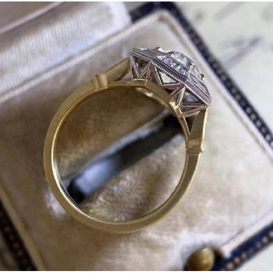 Copper Inlaid Zircon Octagonal Personalized Fashion Design Ring for Women