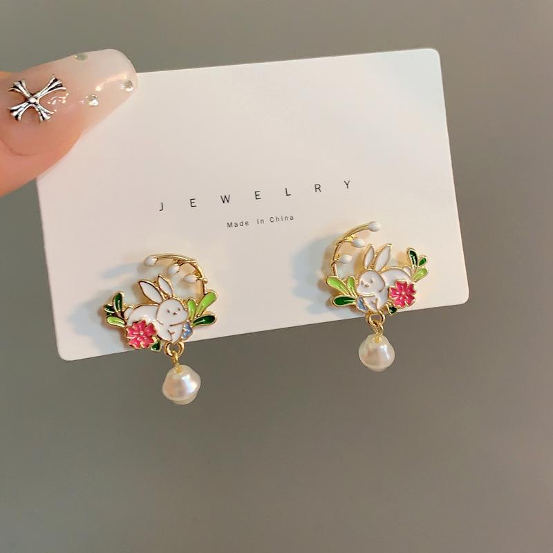 China-Chic Bamboo Panda Pearl Tassel Earrings for Women Girls Cute Asymmetric Plant Potted Cactus Drop Earrings Jewelry Gifts
