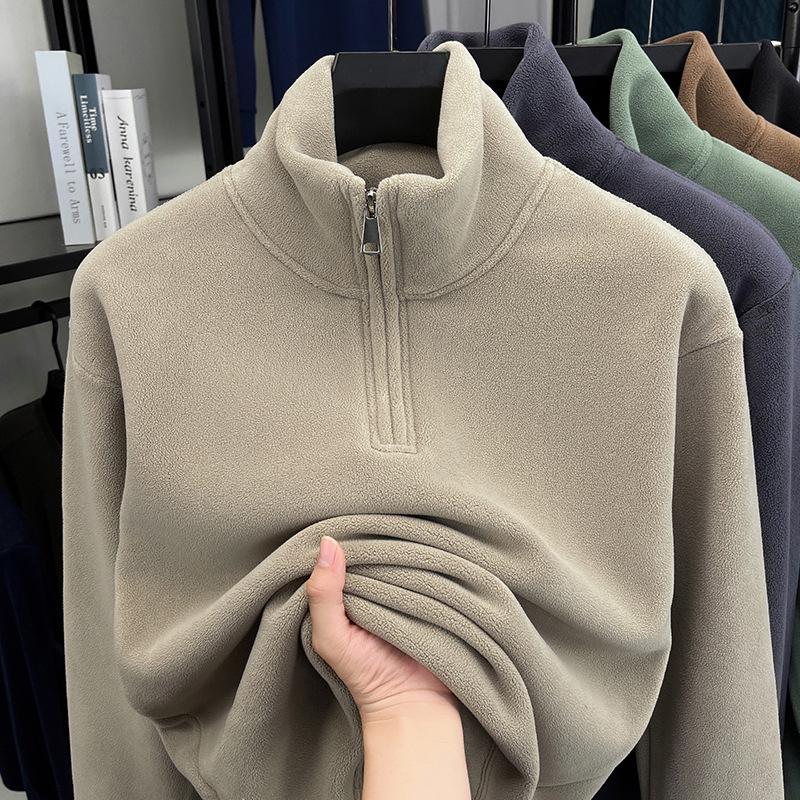

Autumn/Winter Men s Double-Sided Coral Fleece Half-Zip Stand Collar Warm Hoodie 185/3XL for 170-185 lbs абрикос світлого кольору