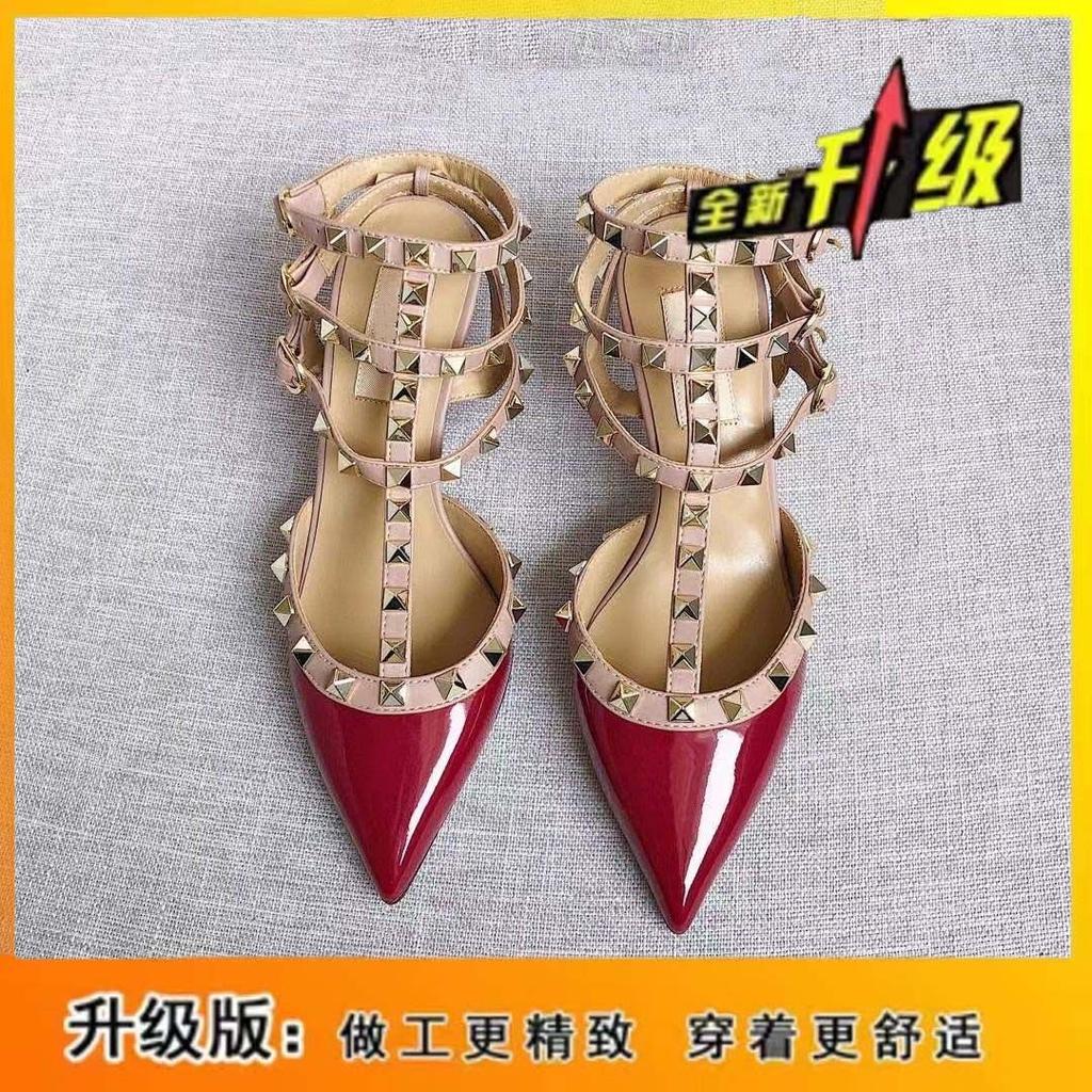 Stiletto High Heels Women's Summer New Nude Rivets Design Pointed Sandals Bag Head Single Shoes