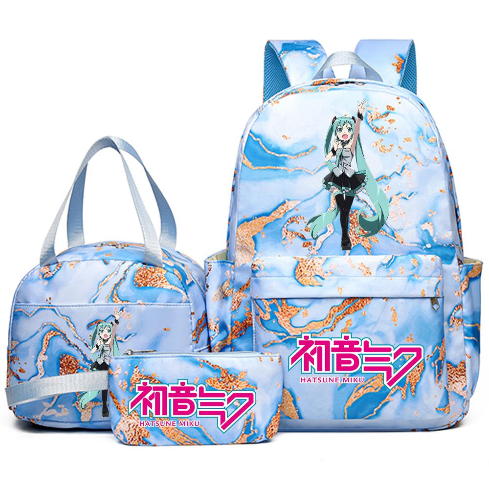 3Pcs/set Anime Hatsune Miku Printed Backpack Handbag Pencil Case for Teenager Student Bookbag Schoolbag Women Large Capacity Waterproof Travel Bag