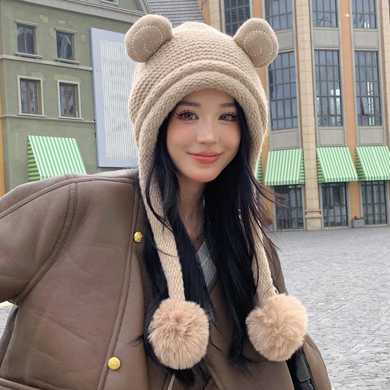 Cute Cartoon Frog Wool Ball Knitted Hat for Women In Winter Plus Velvet Warm Ear Protection Hat for Students Wool Hat Thick