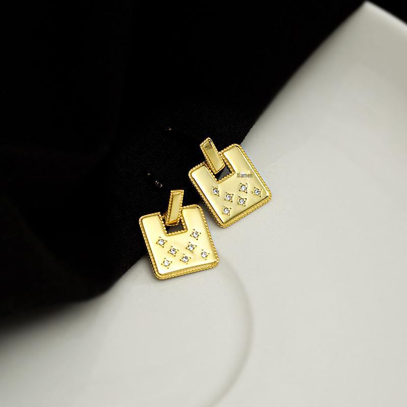 Banyan Tree S925 Silver Korean Diamond Star Square Geometric Earrings - Light Luxury Retro Style