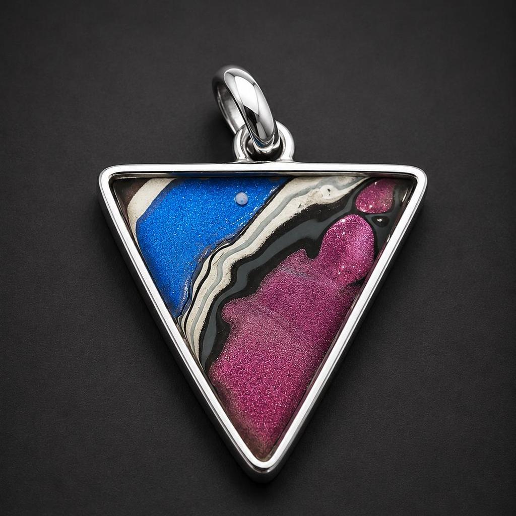 Fordite Triangle 925 Sterling Silver Pendant – Detroit Agate Motor City Agate Modern Statement Jewelry