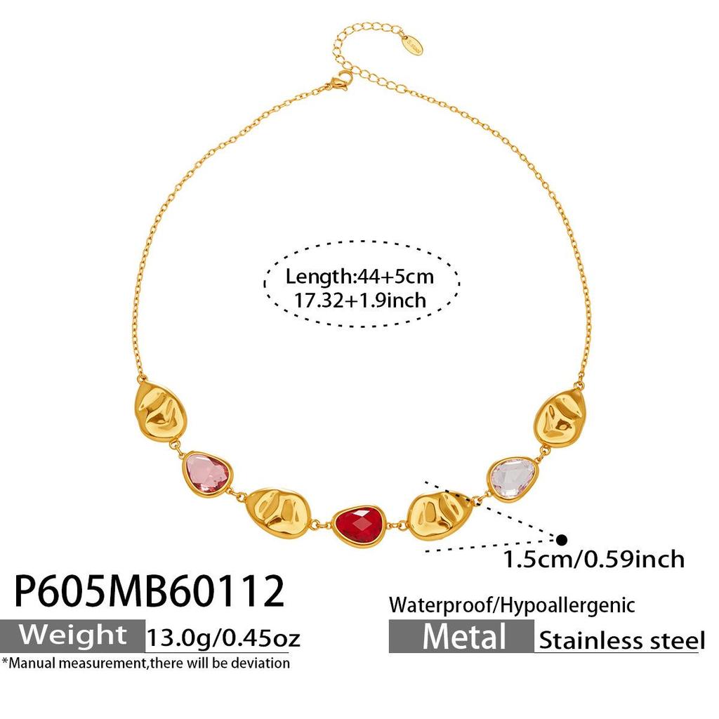 Elegant Multi-Faceted Glass Stone Clavicle Necklace - Transparent Water Drop Design, Light Luxury Style, Stainless Steel