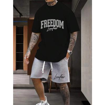 Estivo Uomo Due Pezzi T-shirt Street Stampata Lettere Libere Pantaloncini Casual Sportivi Outdoor Manica Corta Coulisse Abbigliamento Uomo