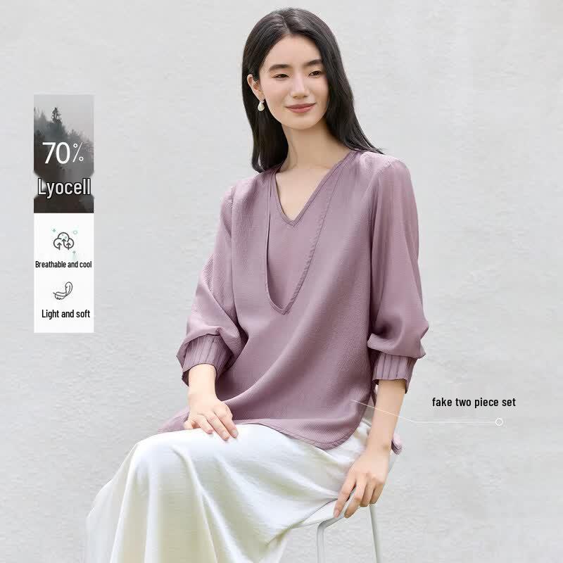 IHIMI Women s 70% Lyocell V-Neck Blouse L