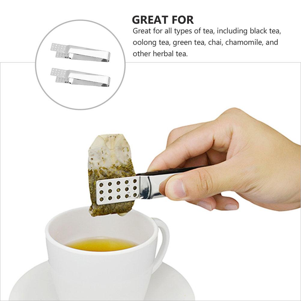 2Pcs Stainless Steel Tea Bag Tongs Heat Resistant Pierced Ends Extract Every Drop Multi Function Tool Tea Bag Tongs