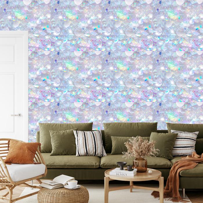 Iridescent glitter azure and light gray wallpaper 50x1000