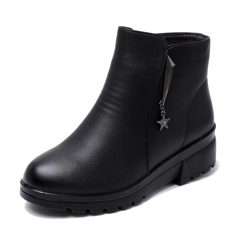 Mutter Schuhe Damen Baumwollschuhe Winter Kurzstiefel rutschfest warm Samt Mikrofaserleder Schuhe mittelalte und ältere Damen Schuhe schwarz