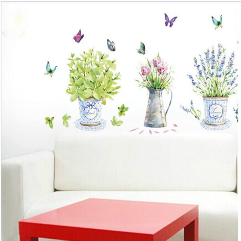 Flower & Grass & Butterfly & Cactus Flower Pot Wall Stickers For DIY Home Decora Flower & Grass & Butterfly & Cactus Flower Pot Wall Stickers For DIY Home Decora