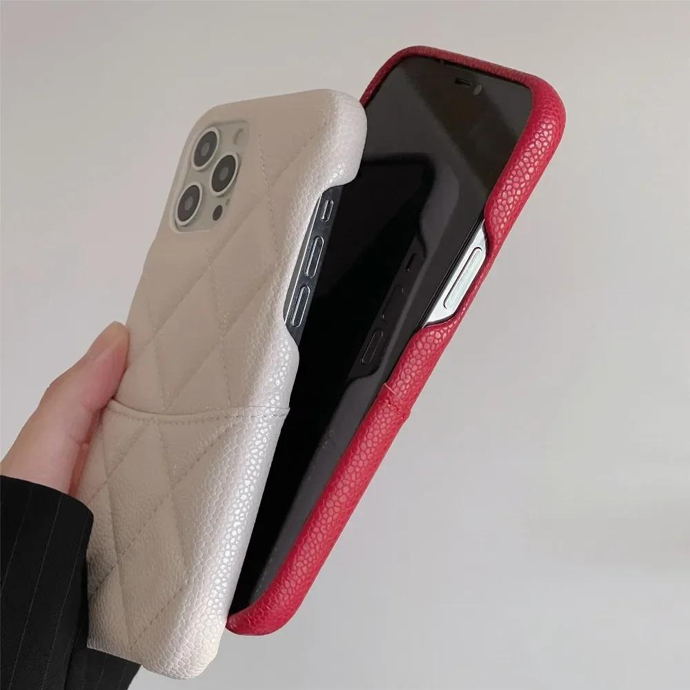Luksusowe etui ze sztucznej skóry z wzorem kratki dla iPhone 15 14 13 12 Pro Max Plus Slot na kartę kredytową Portfel Etui na telefon