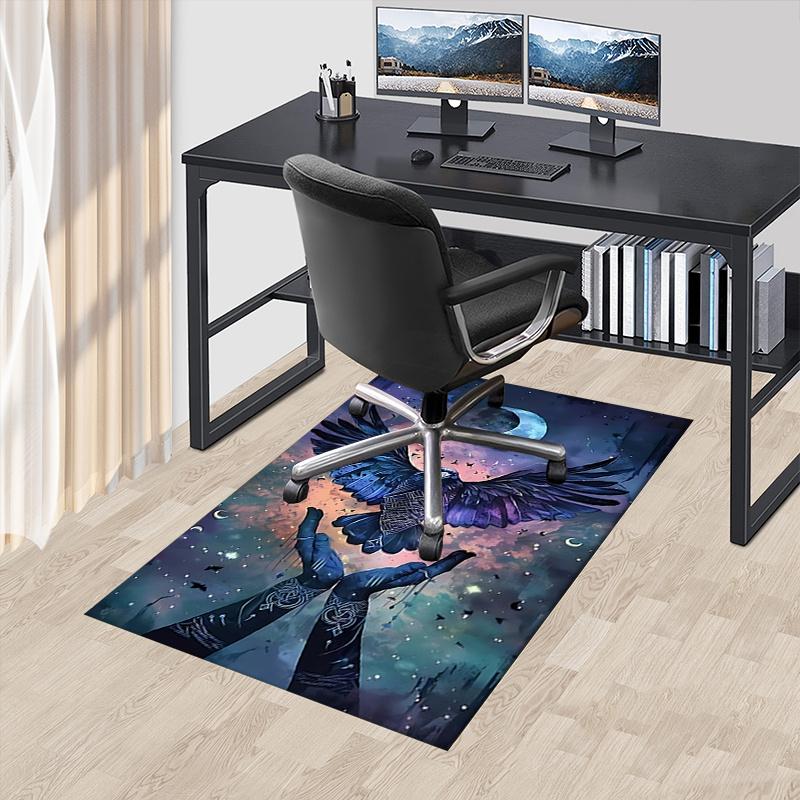Office Carpet Chair Mat: Large Size, Decorative Raven Design for Home Décor, Suitable for Bedroom, L