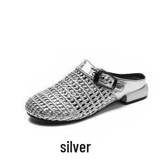 

Женские тканые лоферы-тапочки с квадратным носком 2025: Легкие роскошные слипоны в европейском стиле для весны, лета и осени. 39 серебряный