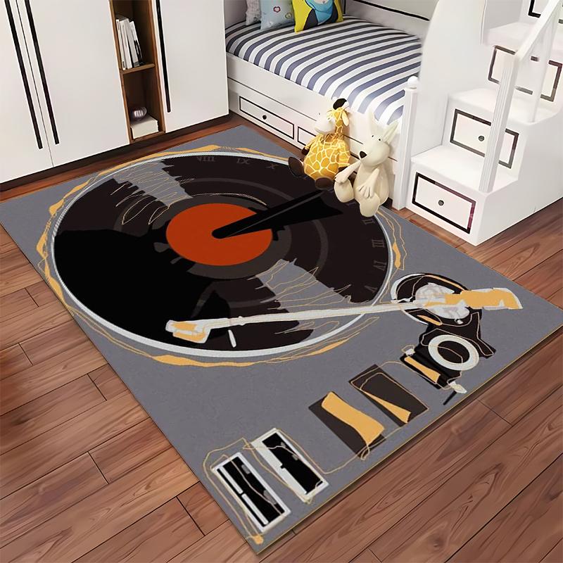 Vintage Record Player Illustration Rug - Non-slip rug suitable for living room and bedroom sofas