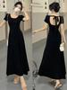 French Retro Hepburn Black Halter Dress, Summer Slim-fitting Waist and Thin Dress