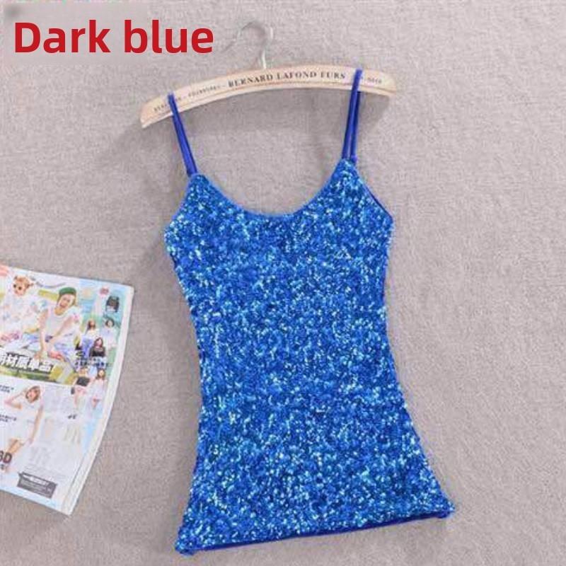 Polyester Sequin Tank Top For Women Spring Slim Fit Casual Blouse