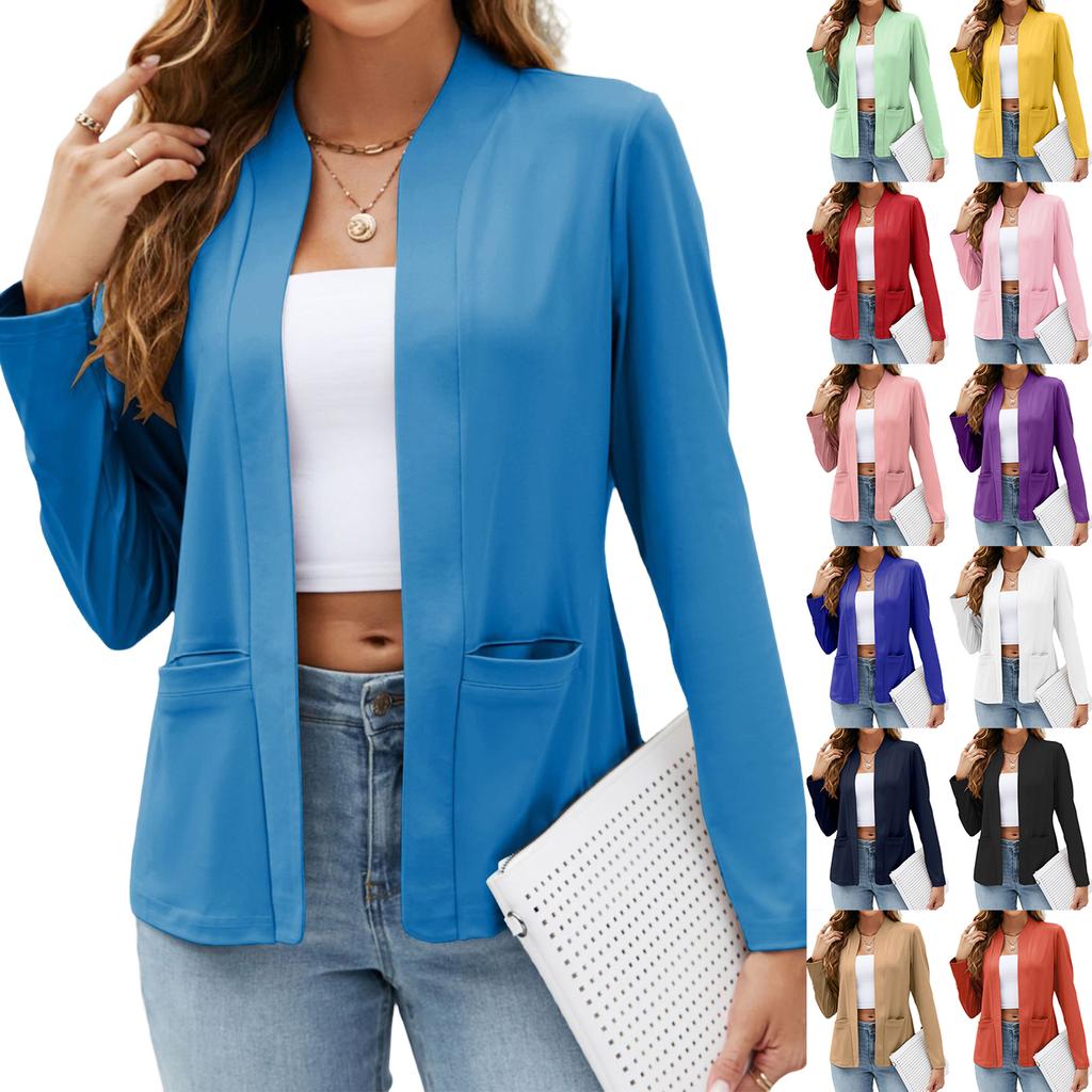 Women's Lightweight Casual Long Sleeve Cardigan with Pockets Color Open Front Top
