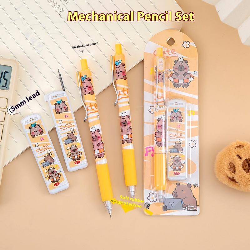 Cute Cartoon Capybara Automatic Pencil Boxed With Eraser Creative Kawaii Kapibala Automatic Pencil Set Student Stationery Gifts