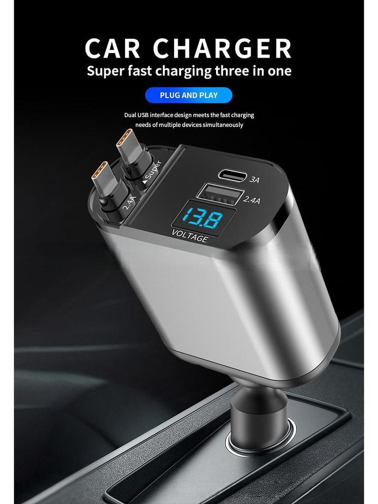 100W Digital Display Fast Charging USB Car Cigarette Lighter Splitter with Four Ports