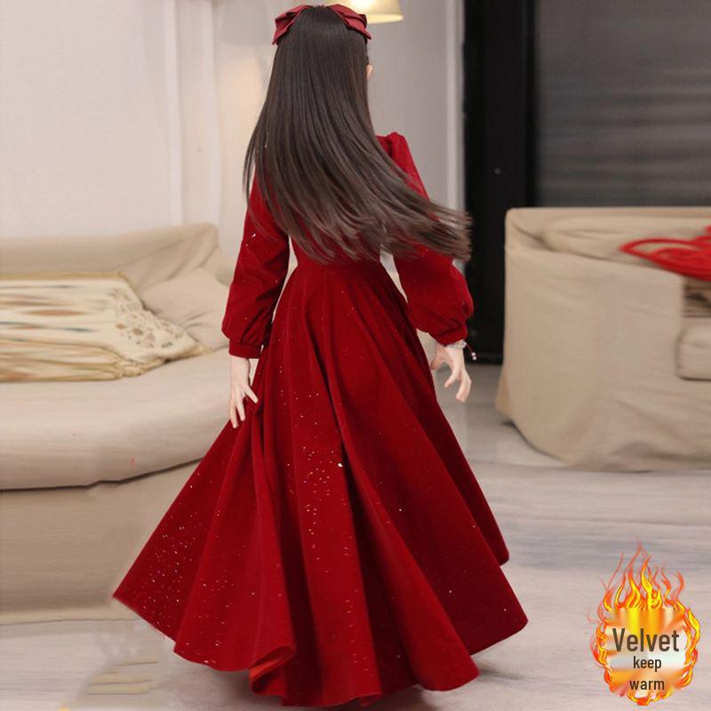 Rotes Langarm Elegantes Besticktes Formelles Kleid für Mädchen – 10.000 auf Lager