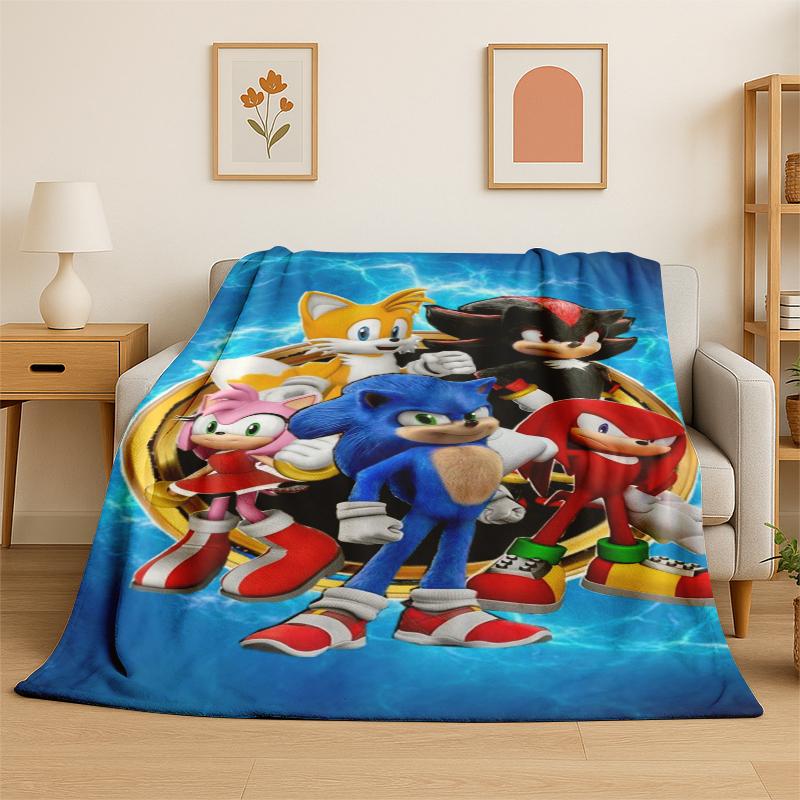 

Classic S-Sonic Cartoon Game Flannel Blanket Soft Warm Throw Blanket for Bedroom Living Room Bed Travel Camping Picnic Gift 75x90cm