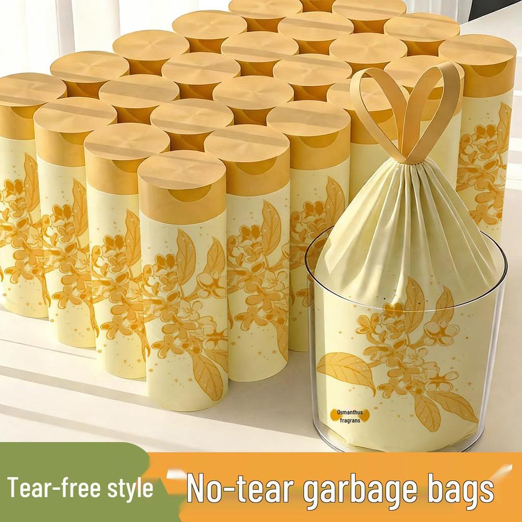 Osmanthus Scent Tear-Free Kitchen Garbage Bags - Thickened, Disposable, Drawstring Closure, Handheld Storage.