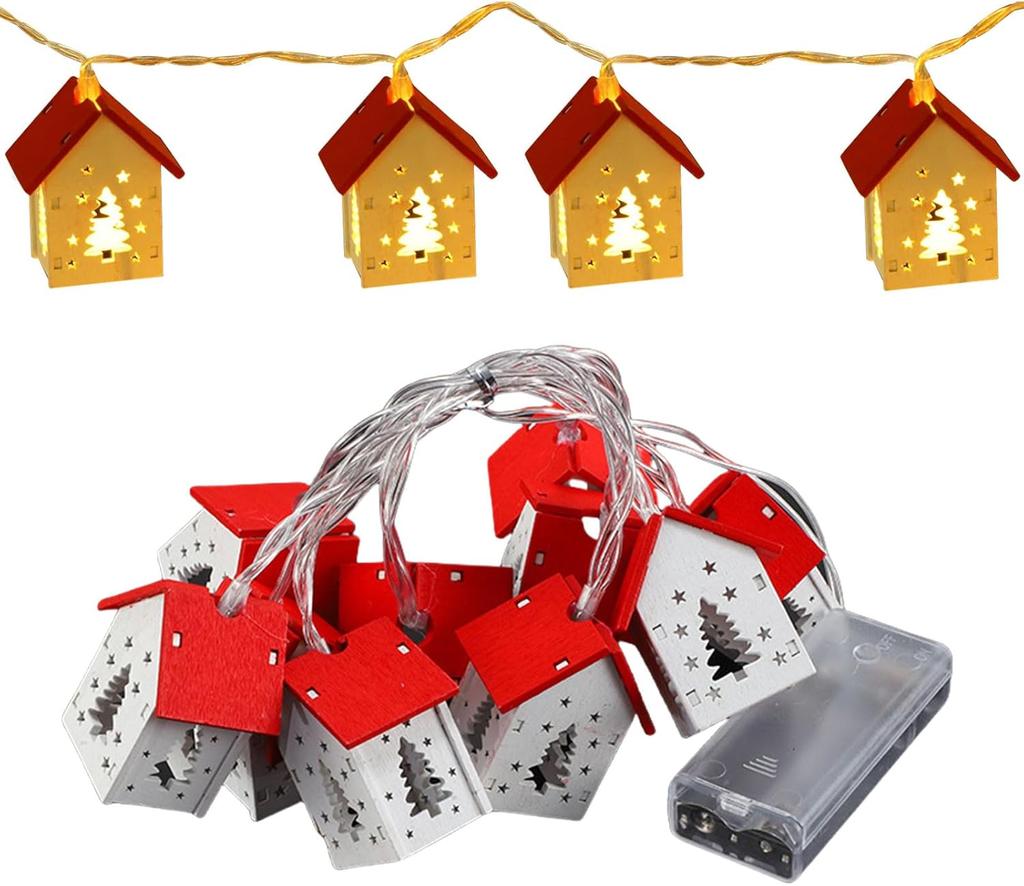 Heart Shape Wooden Christmas House LED String Lights Five Pointed Star Tree Atmosphere Decoration