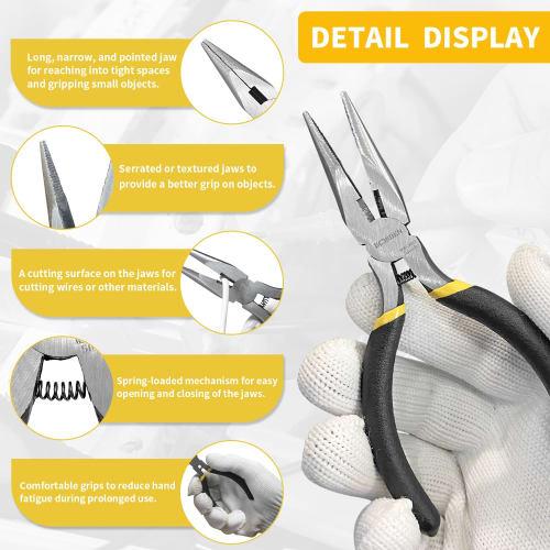 BOOSDEN Long Nose Pliers, All-Purpose Long Nose Pliers, Tapered with Spring and Hole, 5-Piece Set, Precision Pliers, 127mm, Electrician's Tool (5-Piec