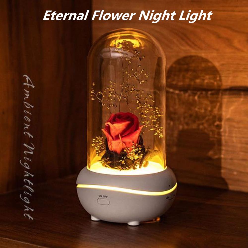 USB Uppladdningsbar Evig Blomma Doft Nattlampa Tyst Lavalampa Mini Eterisk Olja Skrivbordslampa Julklapp Sovrumsdekor