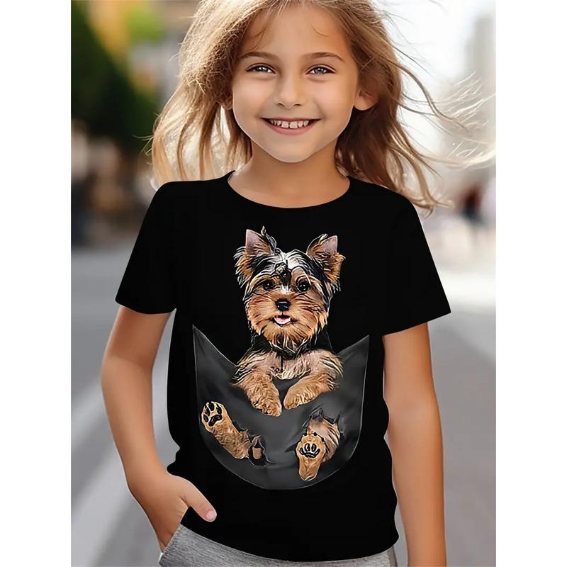 

Funny Animal 3d Print Dog Girls T-Shirts Festival Party Fashion Short Sleeved Tops Casual T-Shirts Girls Clothing 140